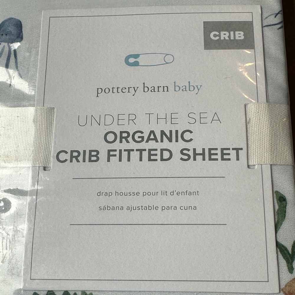 Pottery Barn Baby Organic Crib Fitted Sheet - Light Blue with Sea Creatures - Picture 2 of 3